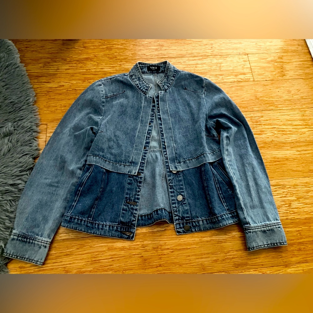 Vici Layered Two Tone Patchwork Denim Jacket - image 1